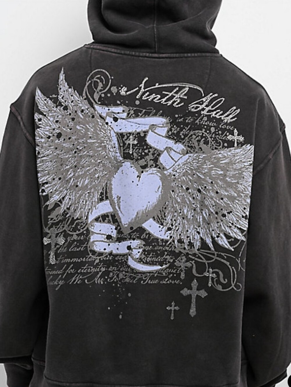 Men's Black Graphic Wing-Back Lightweight Hoodie Jacket